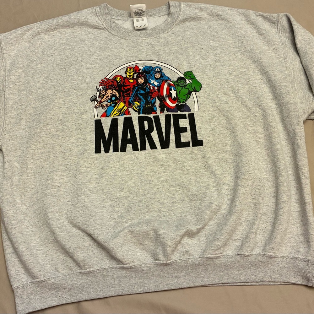 Marvel Crewneck Sweater Gray Size 2XL Unisex Graphic Cozy Fan Gear Casual
